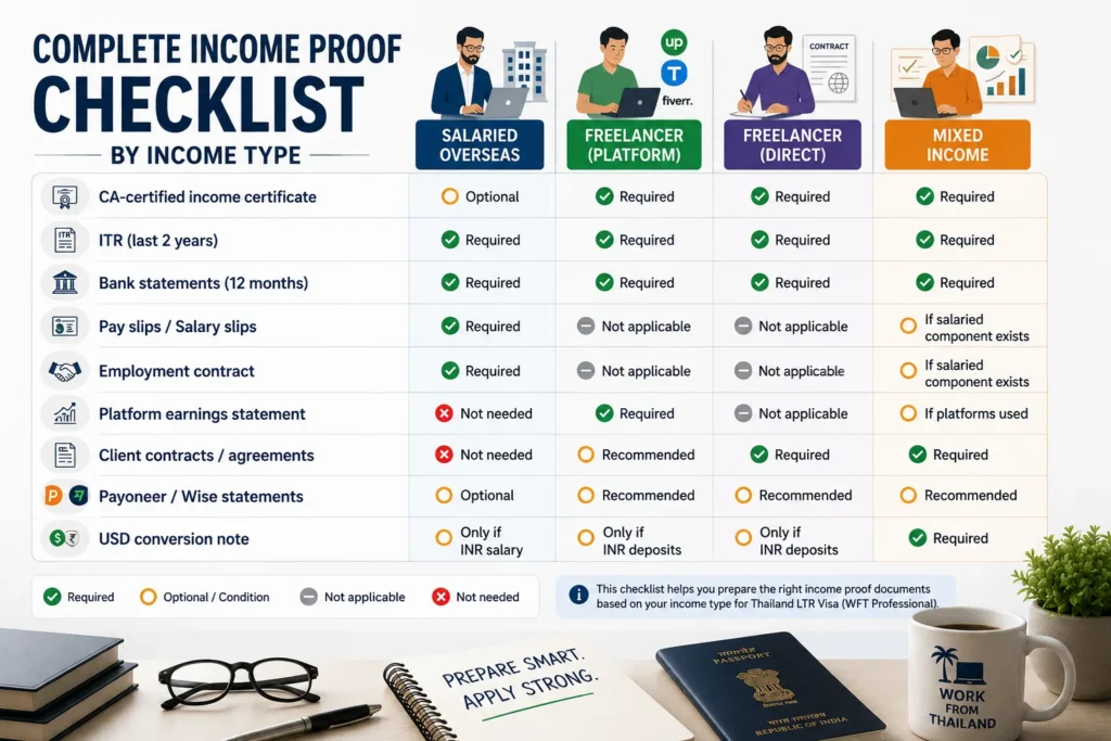 Complete income proof document checklist for Thailand LTR Visa Indian freelancers