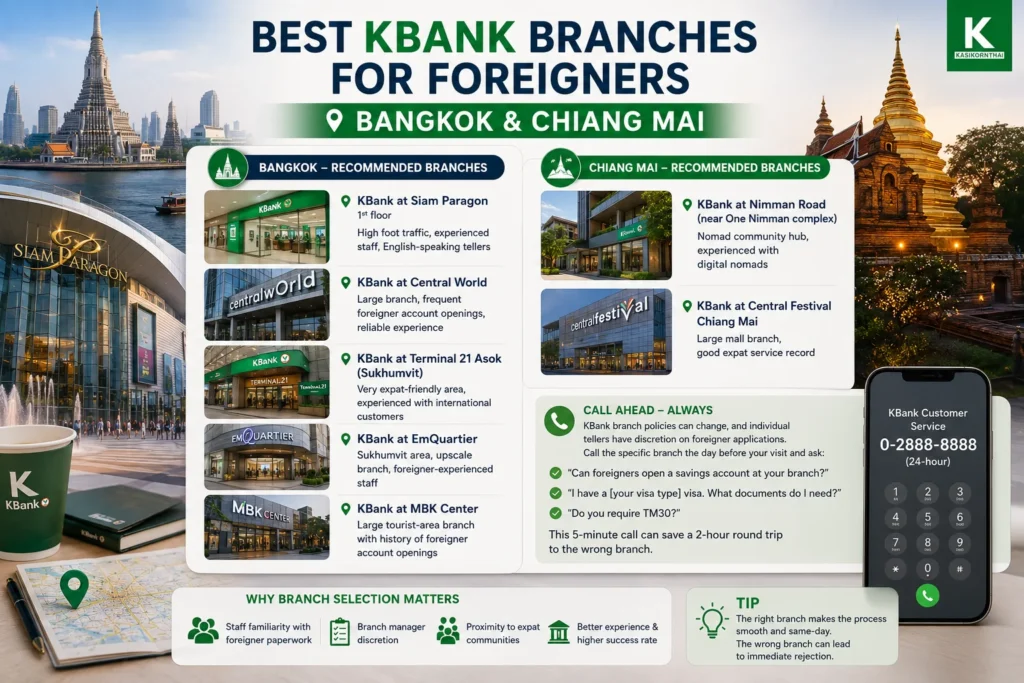 Best KBank branches for KBank Kasikorn for foreigners in Bangkok and Chiang Mai with English-speaking staff and international banking services