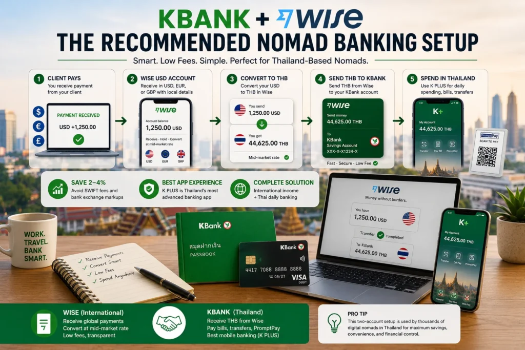 Comparison of KBank and Bangkok Bank for KBank Kasikorn for foreigners, showing banking features for digital nomads and expats in Thailand