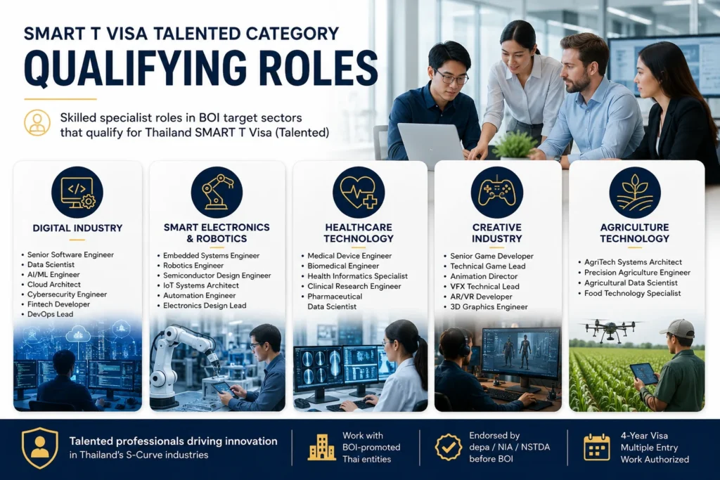 Overview of the Thailand SMART T Talented Category for highly skilled professionals working in BOI S-curve industries with eligible Thai employers.