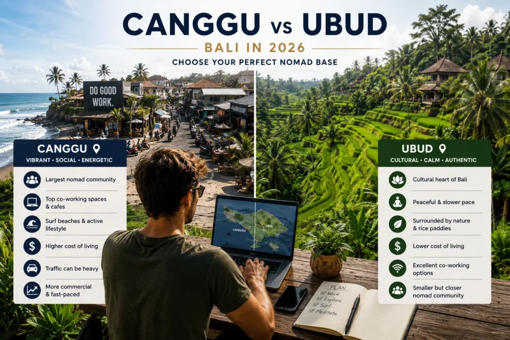 Bali digital nomad guide comparing the cost of living in Canggu and Ubud for digital nomads