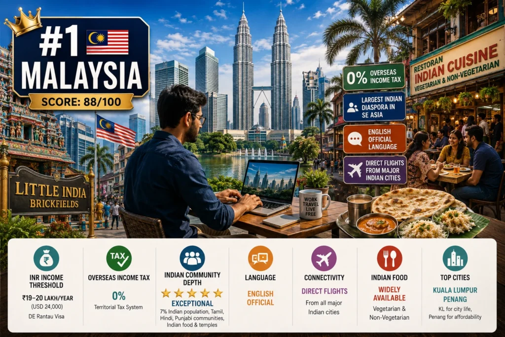 Best countries for Indian digital nomads ranked across eight destinations based on visa access, income requirements, taxes, cost of living, and community