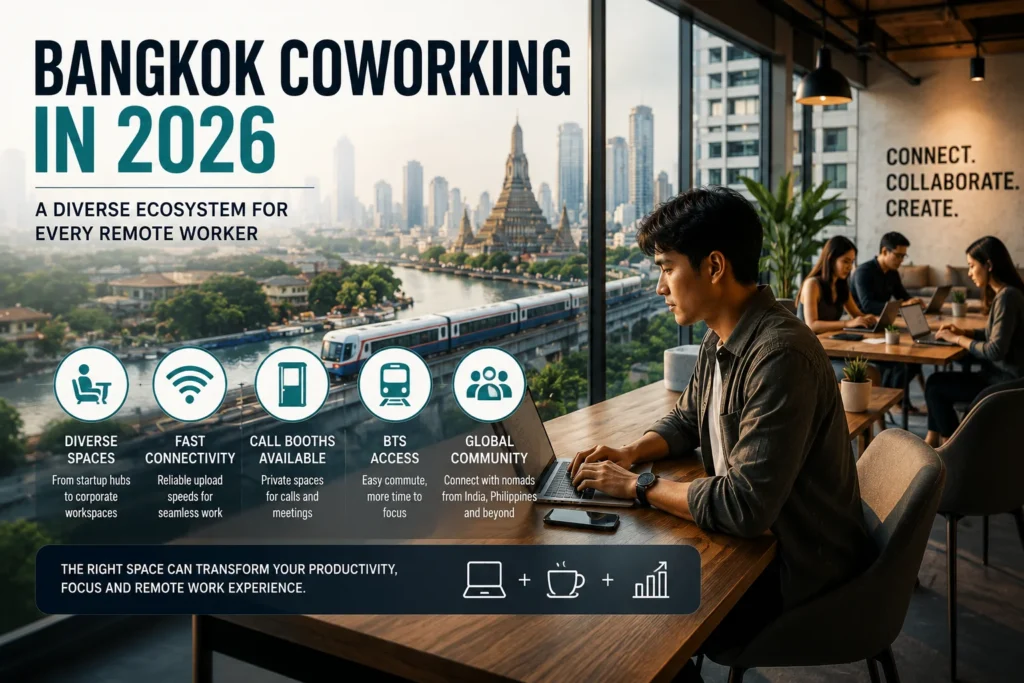 Modern Bangkok coworking environment featured in the best coworking spaces Bangkok digital nomads guide for 2026.