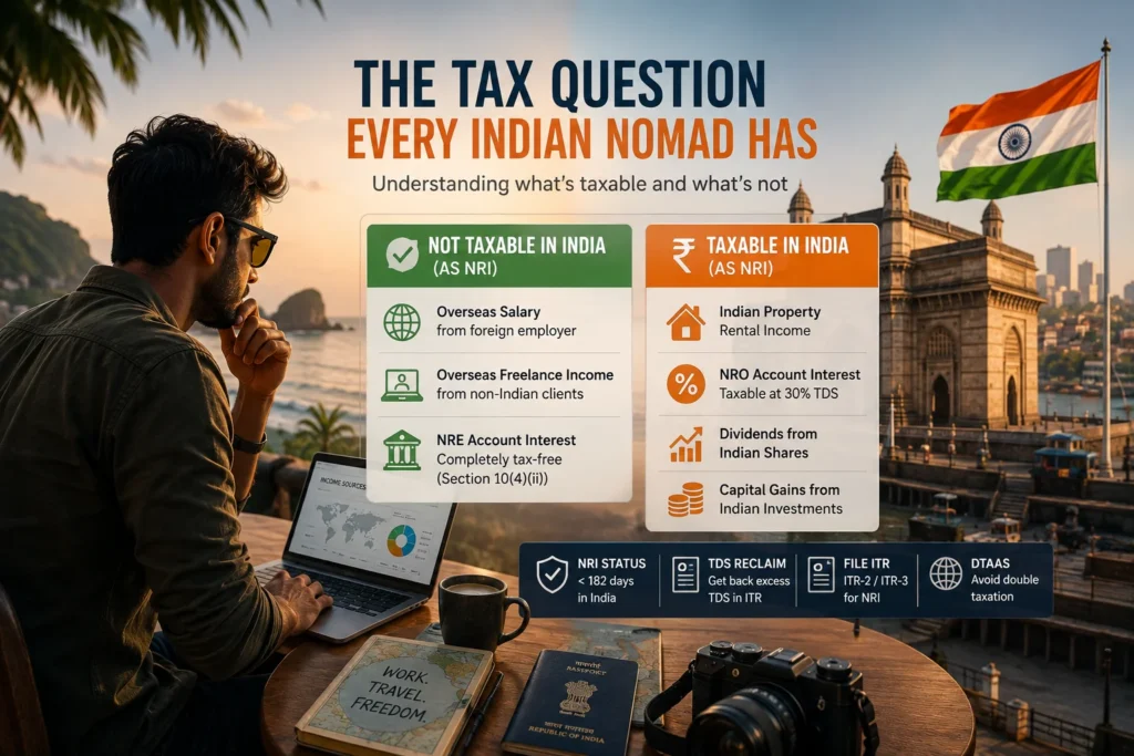 Indian digital nomad reviewing overseas income and asking do Indian digital nomads pay income tax in India while living abroad