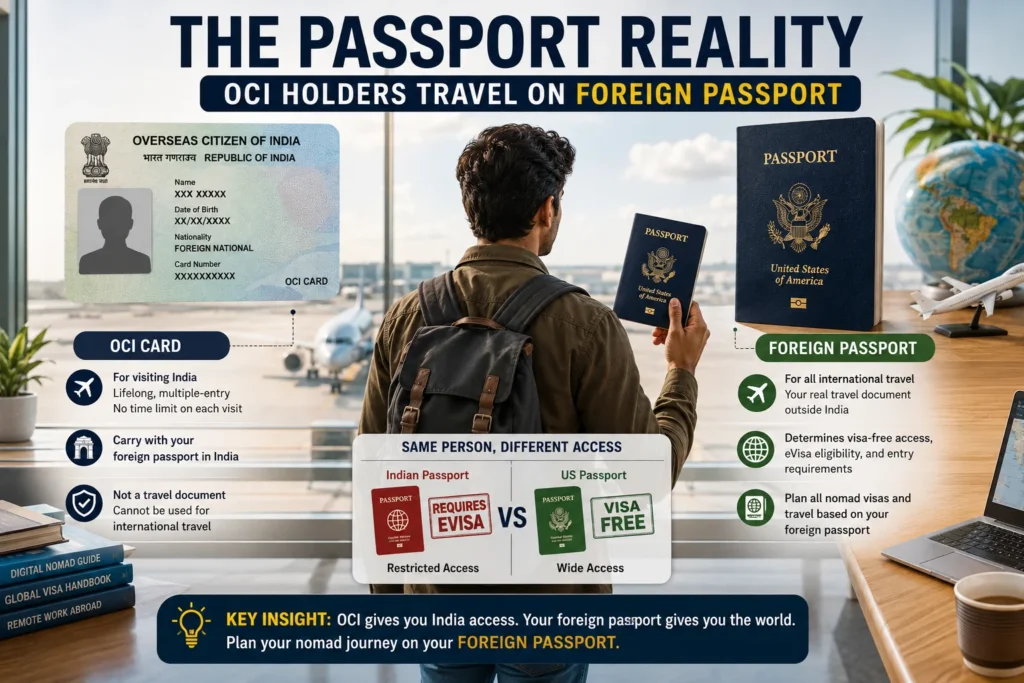 OCI card holders digital nomad visa options depend on the holder’s foreign passport because OCI status does not provide an Indian passport.