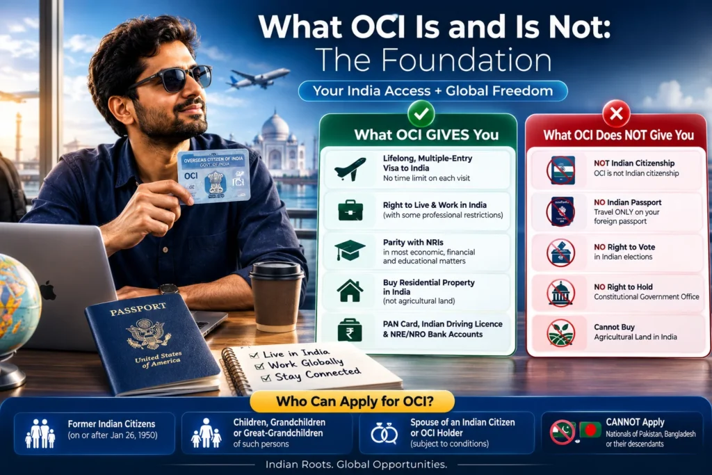 OCI card holders digital nomad visa options explained through the key differences between OCI status, Indian citizenship, and foreign passport rights