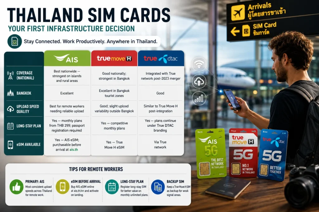 Thailand digital nomad setup guide showing SIM card options and mobile connectivity for digital nomads in Thailand