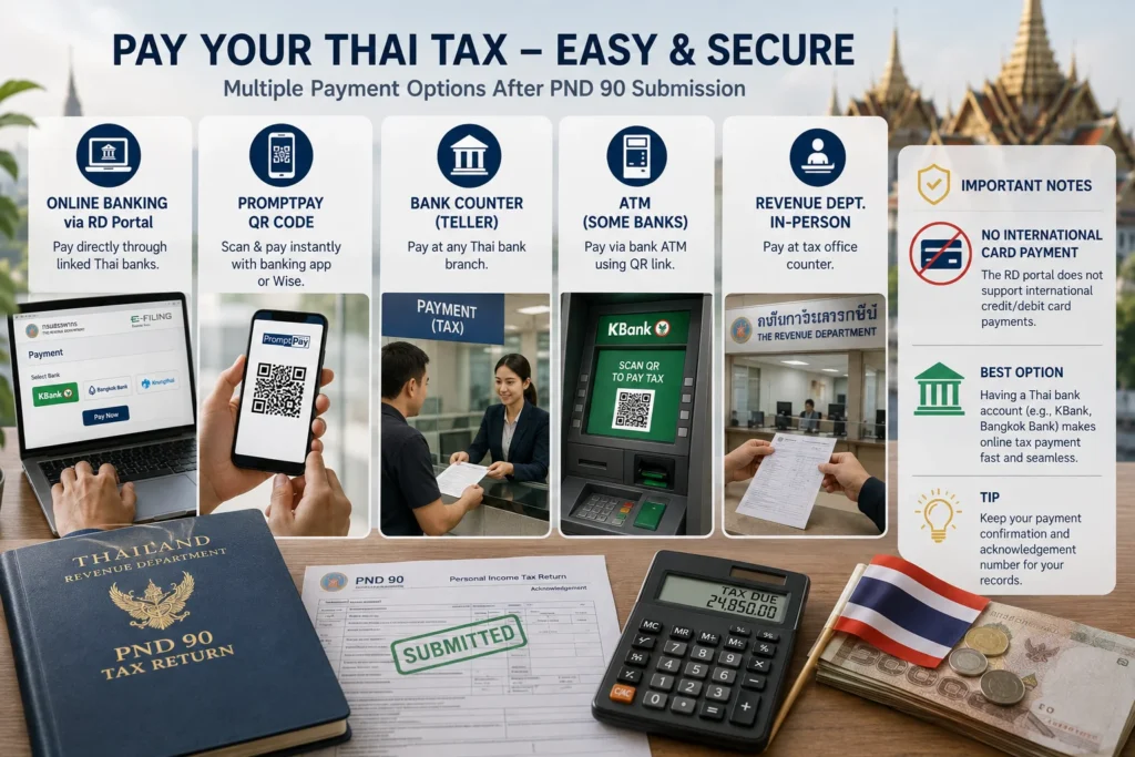 Thailand PND 90 e-filing digital nomads paying Thai personal income tax online after submitting a PND 90 return