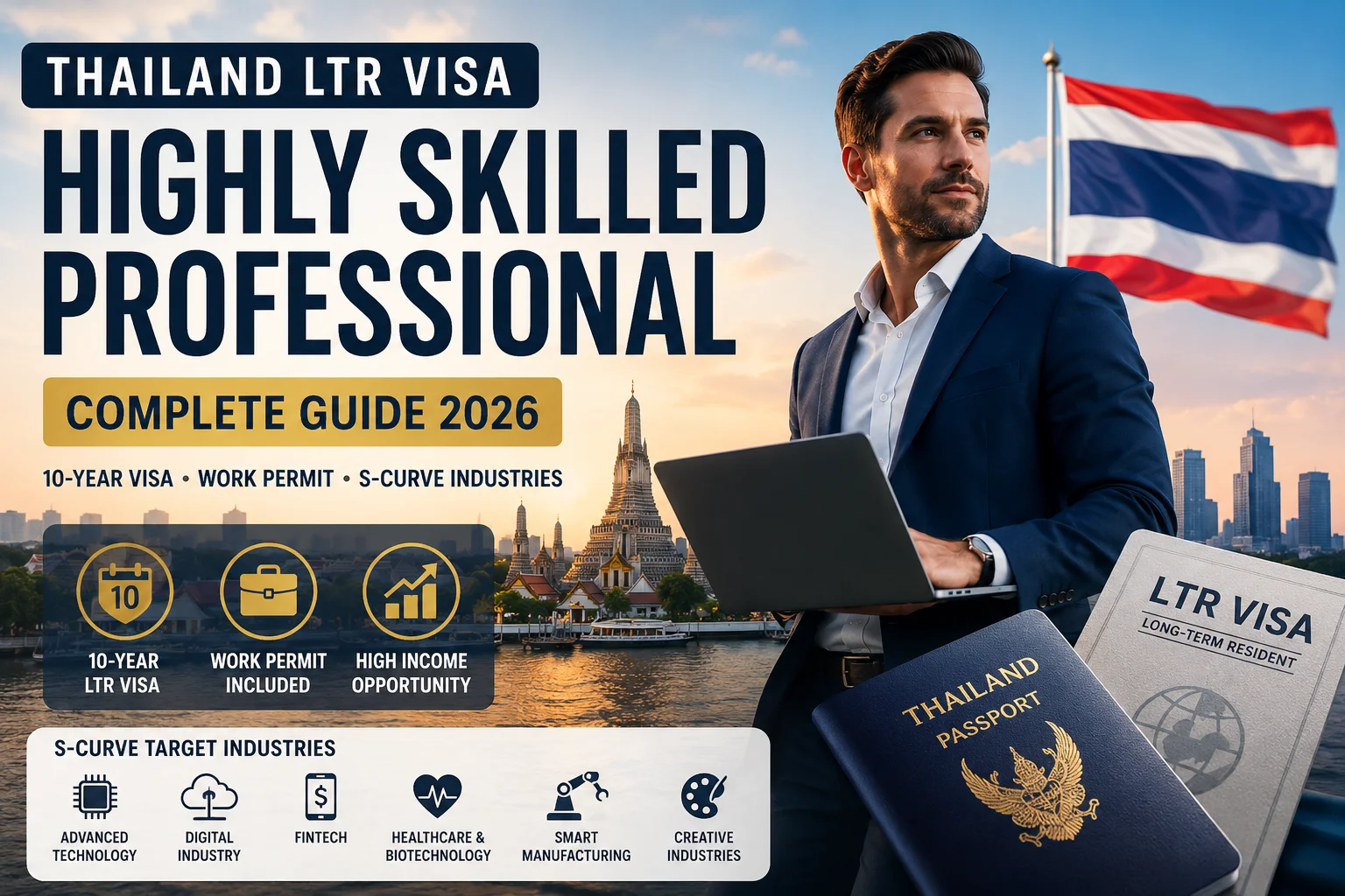 LTR Visa Highly Skilled Professional applicant reviewing eligibility requirements, BOI target industries, income thresholds, and Thailand work permit benefits for 2026