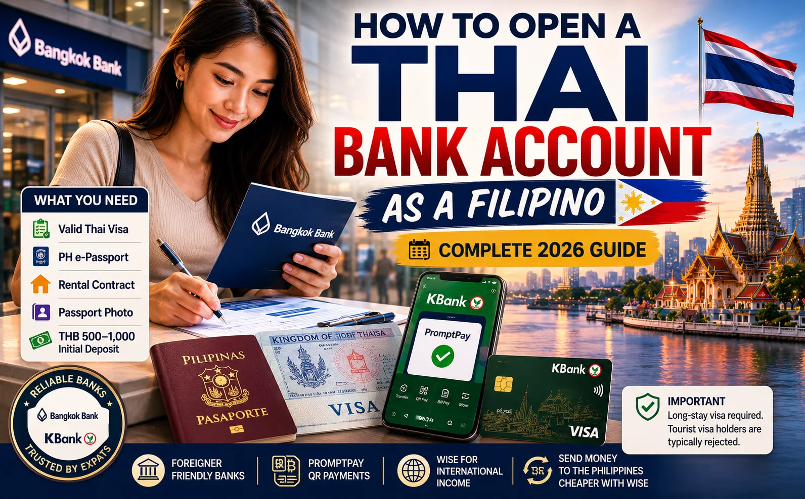 Thai bank account Filipino nationals guide showing visa requirements, banking documents, and account opening process in Thailand for 2026