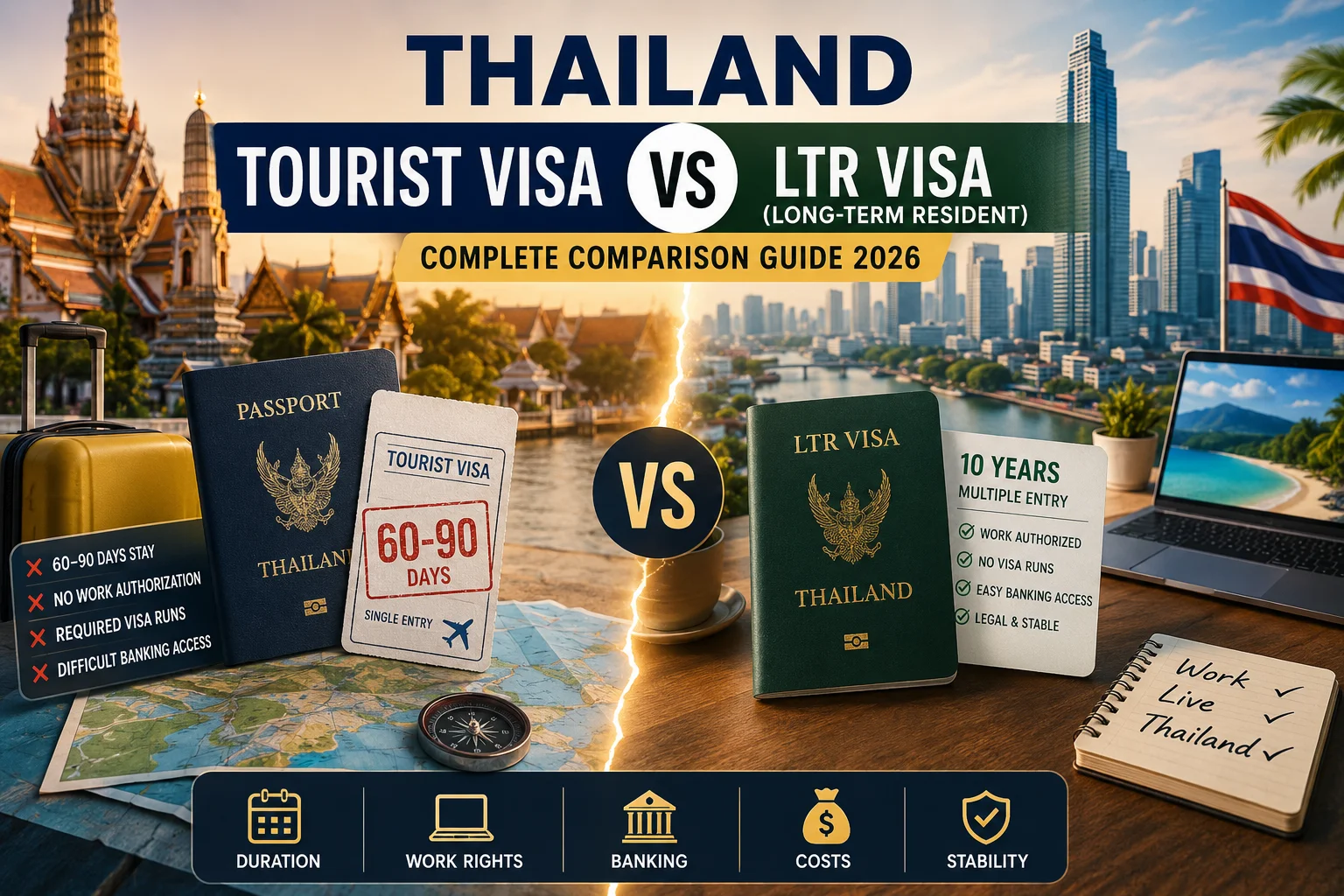 Thailand Tourist Visa vs LTR Visa comparison for digital nomads and remote workers