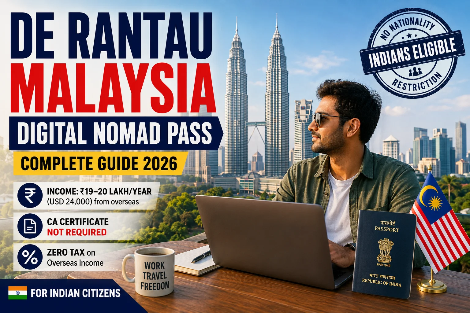 DE Rantau Indian citizens guide showing Malaysia's digital nomad visa requirements, eligibility, income threshold, application process, and key benefits for 2026