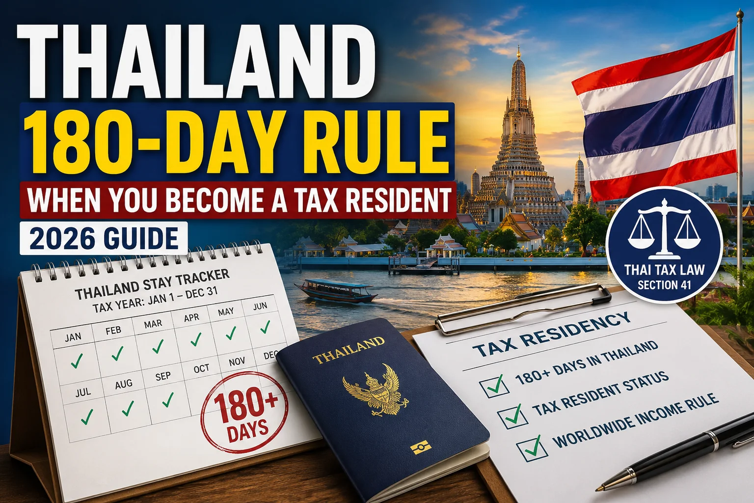 Thailand 180-day rule tax resident explained with the 180-day residency threshold, Thai tax residency rules, and 2026 tax guide overview.