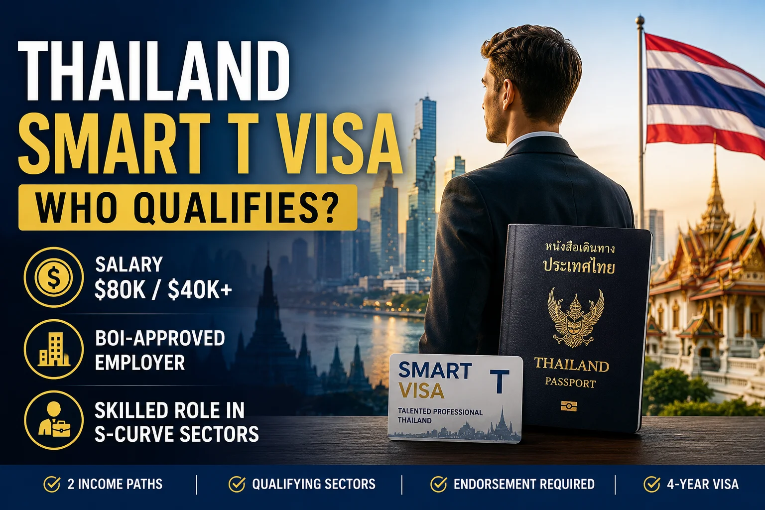 Thailand SMART T Talented Category eligibility requirements for senior specialists in BOI S-curve industries, including income thresholds, qualifying sectors, and approved employers in 2026.