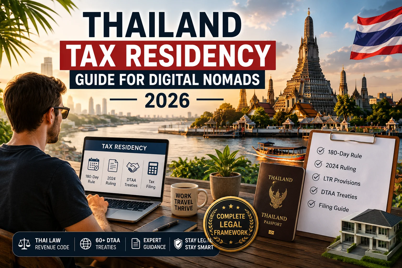 Thailand tax residency digital nomads guide explaining the 180-day tax residency rule, personal income tax, LTR Visa provisions, DTAA, and 2026 tax filing requirements.