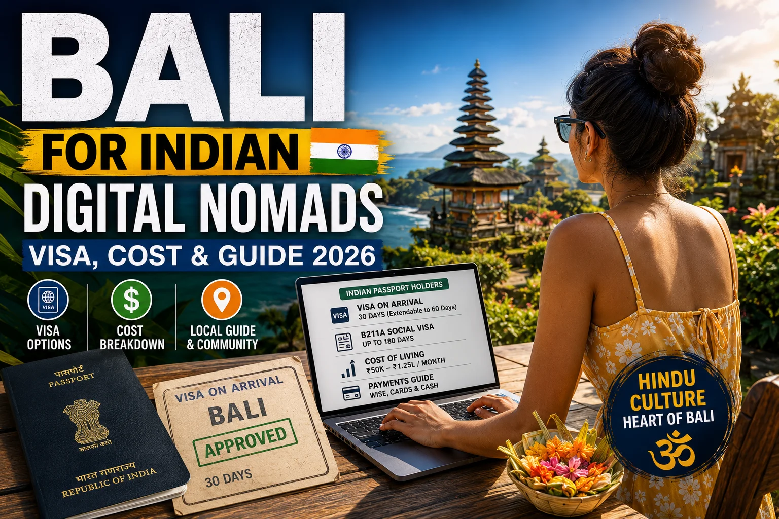 Bali for Indian digital nomads guide showing remote work, visa planning and living costs in Bali in 2026