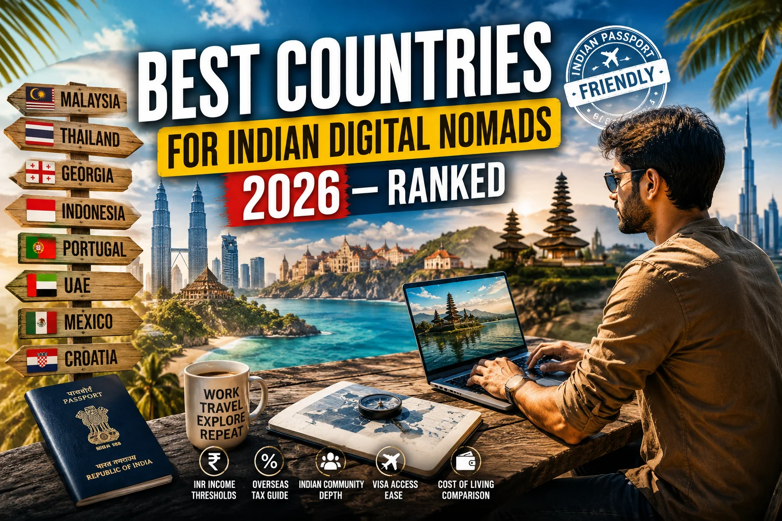 Best Countries for Indian Digital Nomads ranked for 2026 by visa access, income requirements, taxes, cost of living, and community.