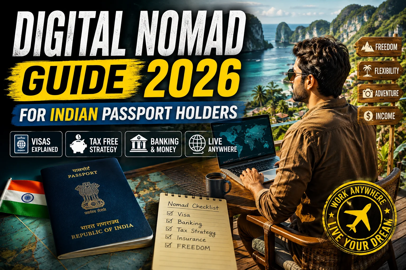 digital nomad guide Indian passport holders showing 2026 visa options, remote work destinations, and international mobility planning