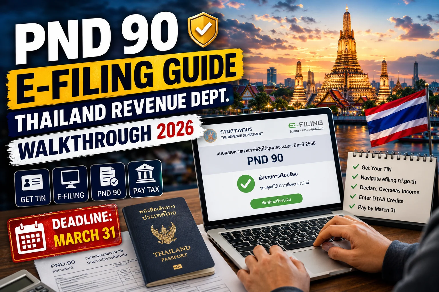 Thailand PND 90 e-filing digital nomads guide showing the 2026 Thai tax filing process for digital nomads.